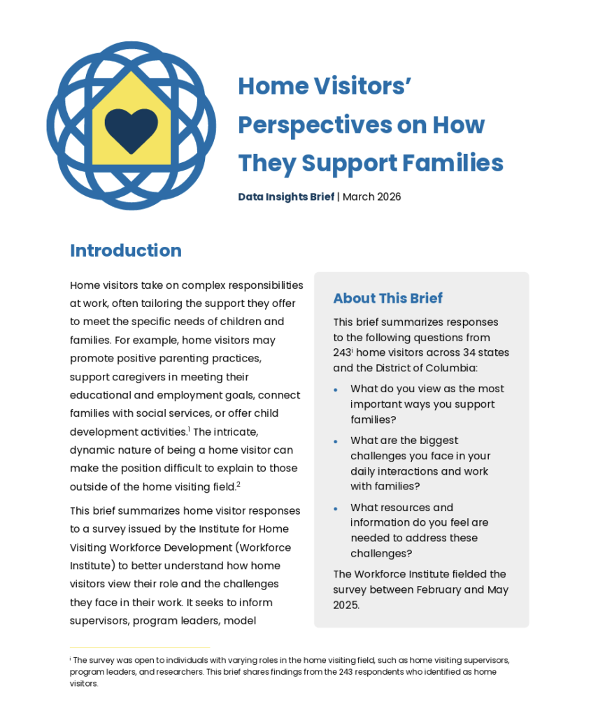 Cover page of a March 2026 Data insights brief titled ‘Home Visitors' Persepectives on How They Support Families'