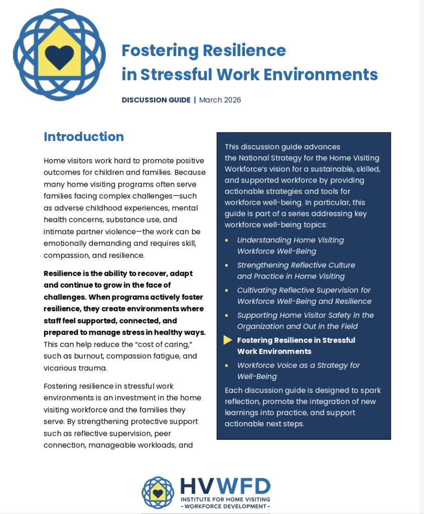 Discussion guide titled, Fostering Resilience in Stressful Work Environments.